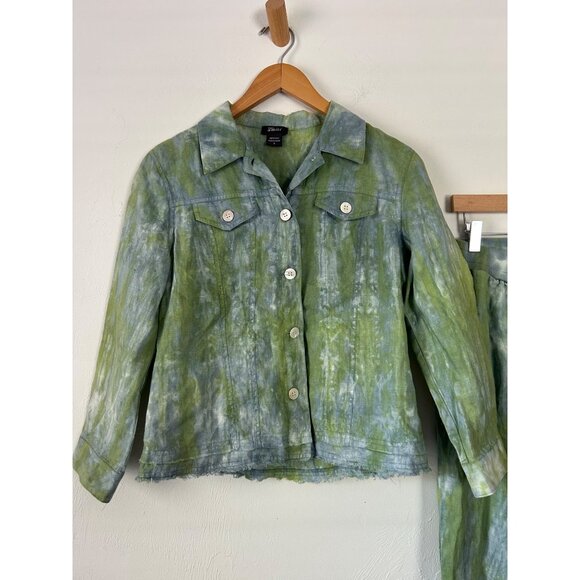Pure Amici XS Green Tie-Dye 100% Linen Jacket & Jogger Pants Set - Picture 4 of 14